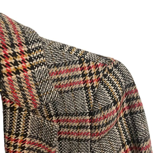 ZARA Gray Red Houndstooth Plaid Double Breasted Wool Coat Size XS - Picture 3 of 9
